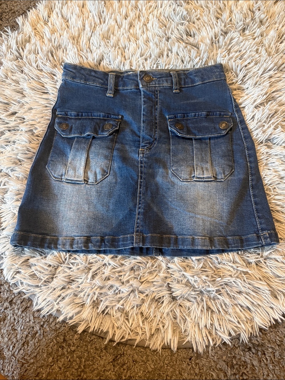 Jessica Simpson Dark Blue Denim Girls' Pocket A-Line Skirt